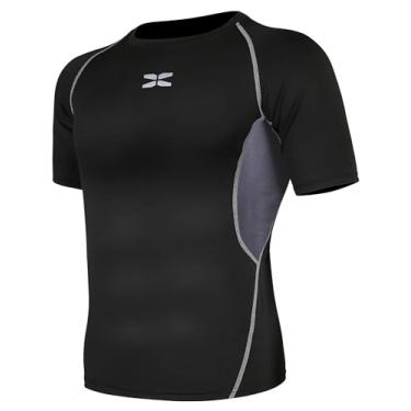 Imagem de Sehcahe Camiseta masculina verão fitness secagem rápida manga curta moda slim fit atlética respirável, Cinza, GG