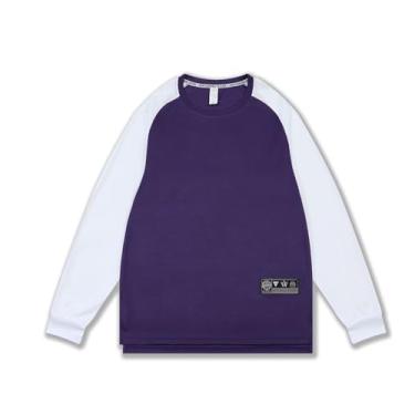 Imagem de BAFlo Camiseta de manga comprida de secagem rápida para treinamento esportivo, Roxo-branco, G