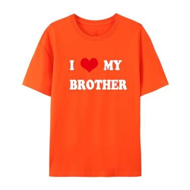 Imagem de Camiseta unissex de manga curta I Love My Brother para homens e mulheres, Laranja, P