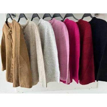 Imagem de Poncho Tricot Mousse Premium Gordão Na Gola Inverno Frio Top-Feminino