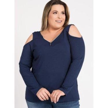 Imagem de Blusa Feminina Plus Size Vazado Ombros Zíper Gola - Serena-Feminino