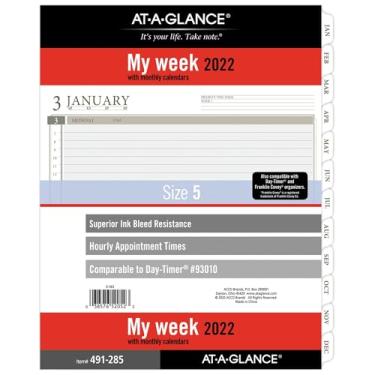 Imagem de Refil de agenda semanal 2022 da AT-A-GLANCE, 93010 Day-Timer, 21 cm x 28 cm, Tamanho 5, tamanho fólio, folha solta (491-285)