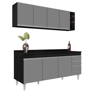 Imagem de Armário Nevada E Balcão 180cm Com Tampo Dallas Preto-cinza - Lumil