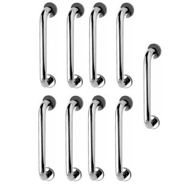Imagem de Alça de Apoio Inox 30cm Barra Kit 9 Unidades Idoso Deficiente Cadeirante Banheiro Box Segurança Corredor Suporte Corrimao Acessibilidade