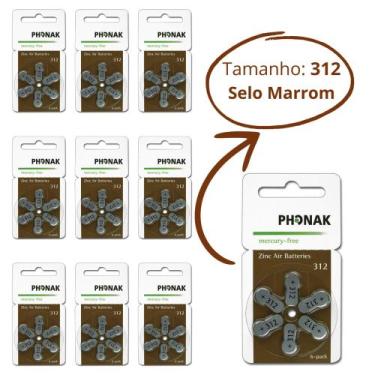 Imagem de 60 Pilhas - 312 Phonak Aparelho Auditivo - Mercury Free - SELO MARROM