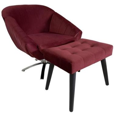 Imagem de Kit Poltrona Giovana Giratória Cromado, Puff Capitonê Luxo e Almofadas