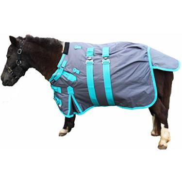 Imagem de CHALLENGER 137 cm 1200D Turnout Tecido Ripstop Respirável Impermeável Desmame Burro Pônei Cavalo Potro Inverno Cobertura de Casaco Elástico Tiras de Perna Faixa Cinza Turquesa 51974TL