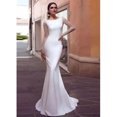 Imagem de Vestido De Noiva Sereia Manga Longa, Costa Ilusão C Aplique. - AUGUI N