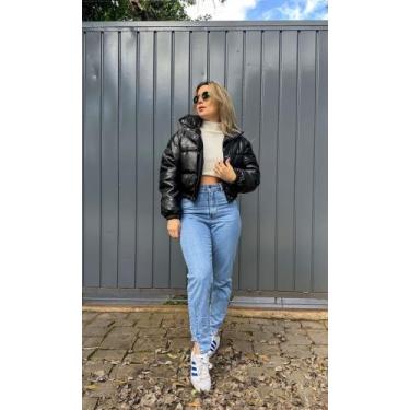 Imagem de Jaqueta Puffer Cropped Feminina material sintético Grossa e Forrada, P