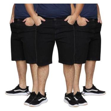 Imagem de Kit 3 Bermudas Jeans Masculina Tradicional Algodão Plus Size Premium -
