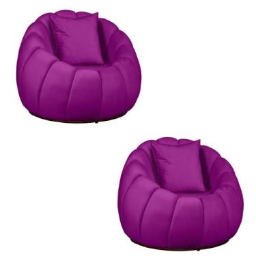 Imagem de Kit 02 Poltronas Concha Almofada Base Arco Giratória Veludo - Fina Mob