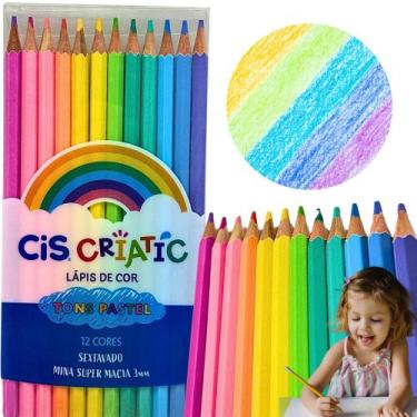 Imagem de conjunto Lápis de cor Tons Pastel Sextavado Criativo Colorido Material