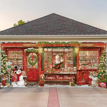 Imagem de Wovweave Banners de porta de garagem de Natal, loja de brinquedos do Papai Noel, decoração de cobertura de parede para exterior, decoração de Natal, porta de garagem, faixa de fundo para mural de ano novo, suprimentos de fundo de festa de férias de inverno