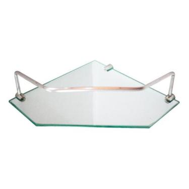 Imagem de Prateleira vidro incolor de canto para banheiro com suporte - Woodglas