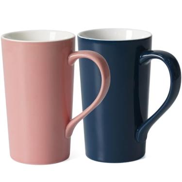 Imagem de Caneca azul rosa pura simples de 590 ml (conjunto de 2) Caneca de café de cerâmica grande lisa grande com alça como presente para pai, mãe, amigos, 2 peças