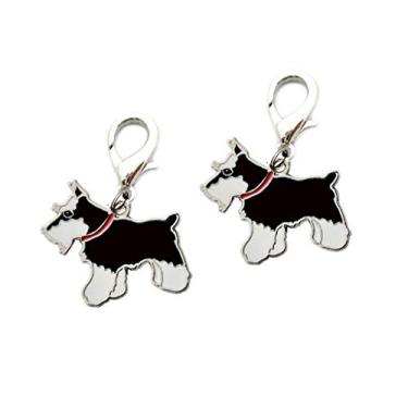 Imagem de Pingente de chaveiro de cachorro, mini chaveiro memorial de cachorro fofo de metal leve para presente, 2 peças, Preto-schnauzer, P