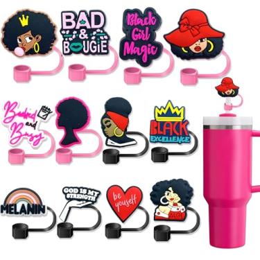 Imagem de Kinearcharms Capa de Palha Reutilizável de Silicone para Meninas Negras - 12 Peças