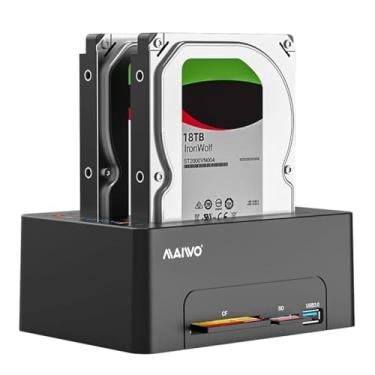 Imagem de MAIWO Estação de ancoragem de disco rígido Dual Bay com clone offline para SSD HDD SATA de 2,5 de 3,5 polegadas, cartão SD/CF/expansão USB3.0, capacidade de 48 TB, duplicador de disco rígido externo