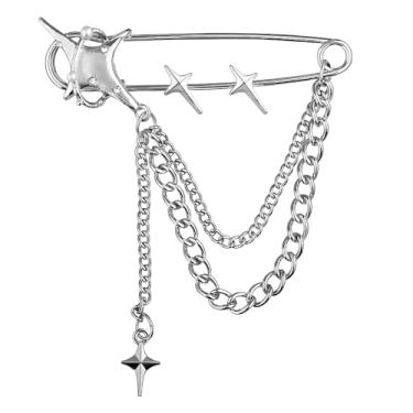 Imagem de Broche de corrente punk prata broche de segurança retrô broche de colarinho casaco broche de xaile broche broche Y2k sapato jeans broche estrela cadente broche de lapela borla broche de xaile de