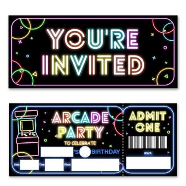 Imagem de brayqu Convites Arcade Party Invitations Neon Arcade Games Convites de aniversário de preenchimento (20 cartões de convite com envelopes)
