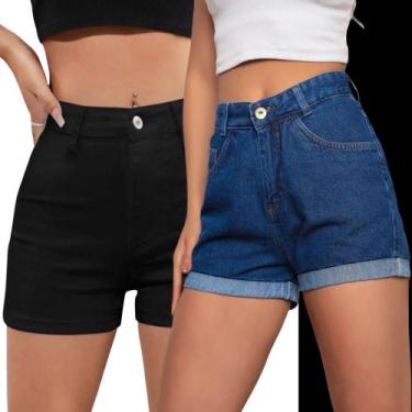 Imagem de Kit 2 SHORTS JEANS LISO Slim FEMININO Casual Elastano Cintura Alta 104