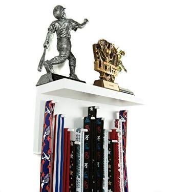 Imagem de MedalAwardsRack Cabide de medalha Premier e prateleira de troféu para ginástica, futebol, basquete, futebol e mais – Branco, 30 cm