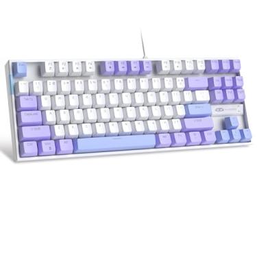 Imagem de MageGee Teclado Mecânico Para Jogos 75% Com Interruptor Vermelho, Retroiluminação Led Azul, 87 Teclas Tkl Teclado De Computador Com Fio Para Windows Laptop Pc Gamer - Branco/Roxo