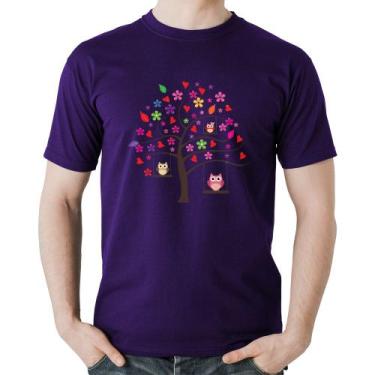 Imagem de Camiseta Algodão Árvore Corujas - Foca na Moda, Roxo, G