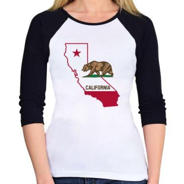 Imagem de Baby Look Raglan Califórnia Manga 3/4 - Foca na Moda, Branco, Preto, M