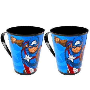 Imagem de Kit 2 Xícaras Plástica Capitão América Avangers Menino 360ml - Plasúti