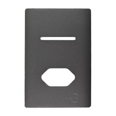 Imagem de Placa Tampa Espelho 4x2 1 Interruptor + 1 Tomada Grafite - Dicompel