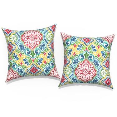 Imagem de TWLEAR Capas de almofada para ambientes externos para móveis de pátio 50 x 50 cm, conjunto de 2 capas de almofada quadradas modernas para varanda jardim home office, vermelho damasco