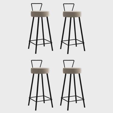 Imagem de Kit 04 Banqueta Alta Com Encosto Tais Eiffel Cozinha Bar Bistrô Ferro Preto Suede Bege - Ahz Móveis