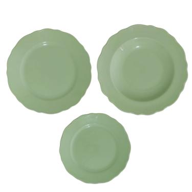 Imagem de Kit Jogo Jantar 3 Pratos Cerâmica Bordas Recortadas -Verde