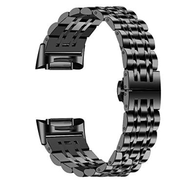 Imagem de Gimuk Pulseiras compatíveis com Fitbit Charge 6 para mulheres e homens, pulseira de substituição de aço inoxidável de metal para Fitbit Charge 6/Charge 5, 14 a 21 cm, metal, não
