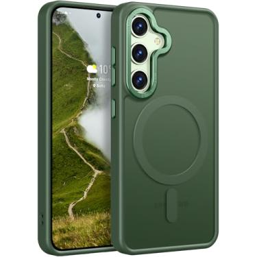 Imagem de Capa Rayboen magnética para Samsung Galaxy S24 e S25, [compatível com Magsafe] Proteção Slim Fit com toque de pele, parte traseira rígida translúcida e bordas macias, Verde Magnético