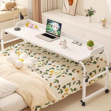 Imagem de Mesa de cama cruzada, mesa de laptop com rodinhas extensível, preguiçosa, multifuncional, mesa sobreposta com rodas de freio, adequada para quarto/estudo/sala de estar