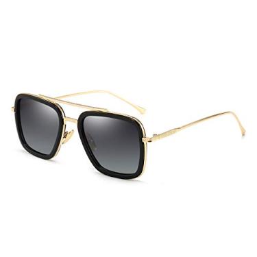 Imagem de Óculos de sol vintage Aviator quadrado para homens e mulheres, armação dourada, design retrô, clássico, Tony Stark, Gold Frame/Gradient Gray Lens, 56