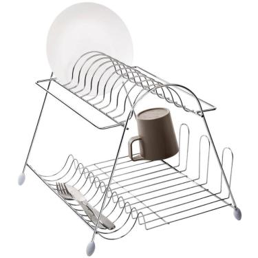 Imagem de Escorredor de Louças 2 Andares Aço Cromado Secador de Pratos Talheres Copos Cozinha Utimil