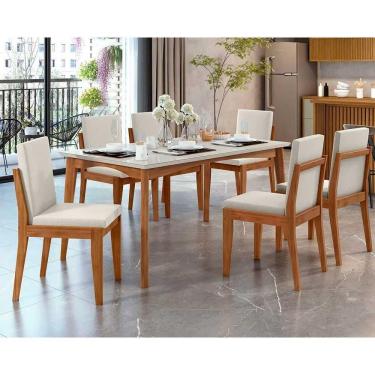 Imagem de Sala De Jantar Completa Monalisa C- Tampo Madeirado C- Vidro 160cm+ 6 Cadeiras Lady Natural - Nesher