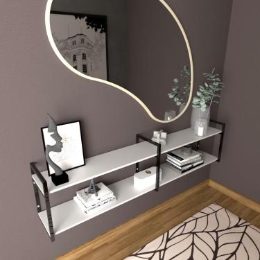 Imagem de Aparador Prateleira Industrial Sala Estar Branco Off White Escritorio Hall De Entrada Simples