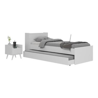 Imagem de Conjunto Quarto Bicama Com Colchão E Baú/mesa De Cabeceira Retrô Multimóveis Mp4222 Branco Branco