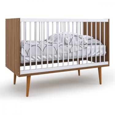 Imagem de Berço Simples Encanto Nogal Com Branco Brilho Batrol Nogal E Branco