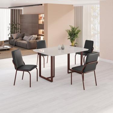 Imagem de Conjunto Sala De Jantar Mesa 120x90cm Base Lunna Tampo Mdf Laca Com Vidro Malibu Preto Marrom