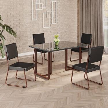 Imagem de Conjunto Sala De Jantar Mesa 120x90cm Base Lunna Tampo Mdf Laca Com Vidro Napoli Preto - Marrom