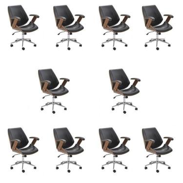 Imagem de Kit 10 Cadeiras De Escritório Diretor Giratória Office Lisboa Preto