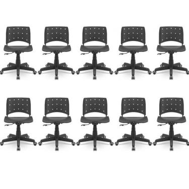 Imagem de Kit 10 Cadeiras Para Escritório Ergonômica Secretária Giratória Ergoplax Mais Nr17 Preto