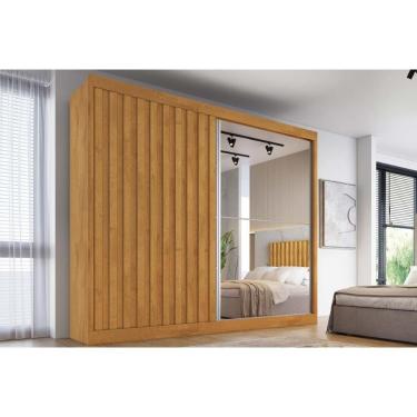 Imagem de Guarda Roupa Casal 2 Portas De Correr (1 Ripada E 1 C- Espelho) E 4 Gavetas Atlanta Peroba - Europa