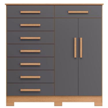 Imagem de Cômoda Sapateira Alta Julieta 2 Portas 8 Gavetas 125 cm MDP Titânio Estilo Moderno