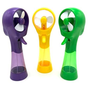 Imagem de BJPEY Ventilador de nebulização portátil com função de pulverização - Ventiladores de resfriamento pessoais operados por bateria portátil para viagens, praia, acampamento (amarelo + roxo + verde)